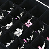 24 Slot Velvet Glass Jewelry Box Organizer Rings Earrings Tray Display Case