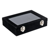 24 Slot Velvet Glass Jewelry Box Organizer Rings Earrings Tray Display Case