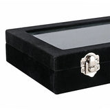 24 Slot Velvet Glass Jewelry Box Organizer Rings Earrings Tray Display Case