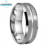8mm 6mm Tungsten Wedding Rings Grooved Beveled Matte Brushed Finish
