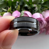 8mm 6mm Tungsten Wedding Rings Grooved Beveled Matte Brushed Finish