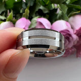 8mm 6mm Tungsten Wedding Rings Grooved Beveled Matte Brushed Finish