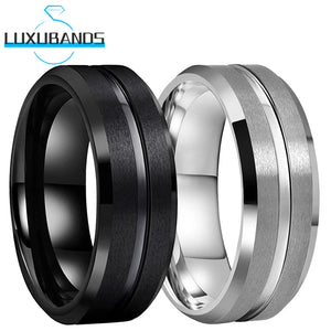 8mm 6mm Tungsten Wedding Rings Grooved Beveled Matte Brushed Finish