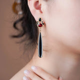 Red Crystal Agate Drop Earrings for Women