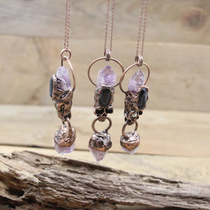 Skull Ox Head Shape Pendant Necklace Antique Bronze Gemstone Jewelry