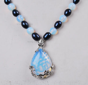 Akoya Cultured Pearl/Sri Lanka Moonstone Pendant Necklace 18 inch