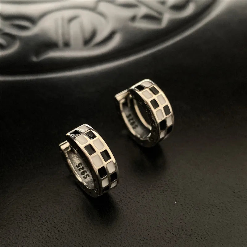 Checkerboard Earrings 925 Silver Vintage Women's Statement Jewelry