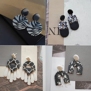 Floral Leaf Pattern Chandelier Polymer Clay Earrings Set