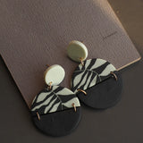 Floral Leaf Pattern Chandelier Polymer Clay Earrings Set