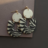 Floral Leaf Pattern Chandelier Polymer Clay Earrings Set