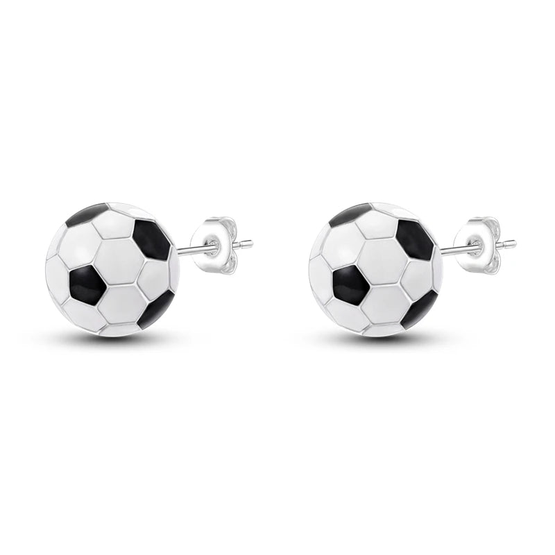 Football Soccer Ball Silver Stud Earrings for Women Girls