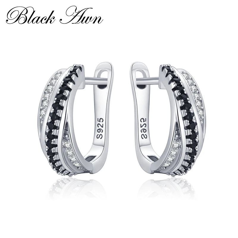 Classic Silver Spinel Engagement Hoop Earrings for Women