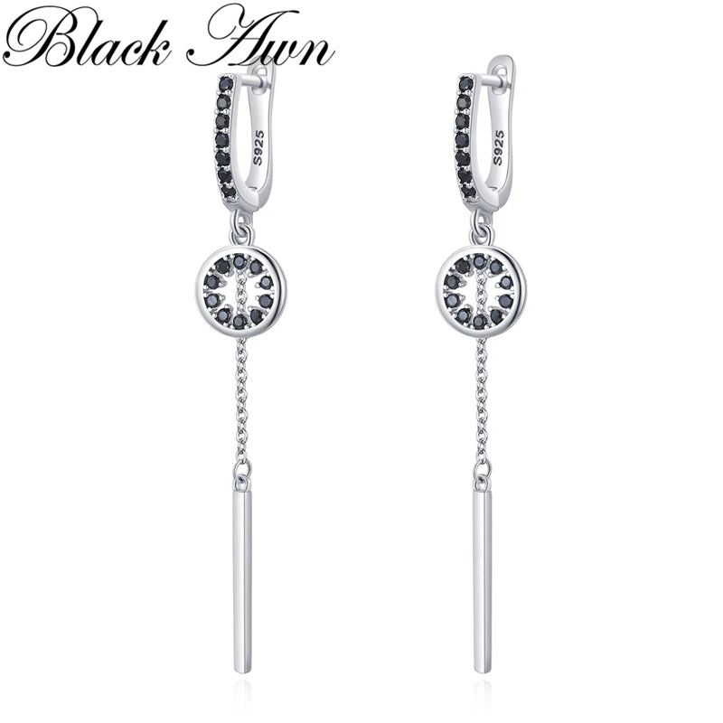 Awn Hoop Earrings for Women Classic Silver Spinel Engagement Jewelry
