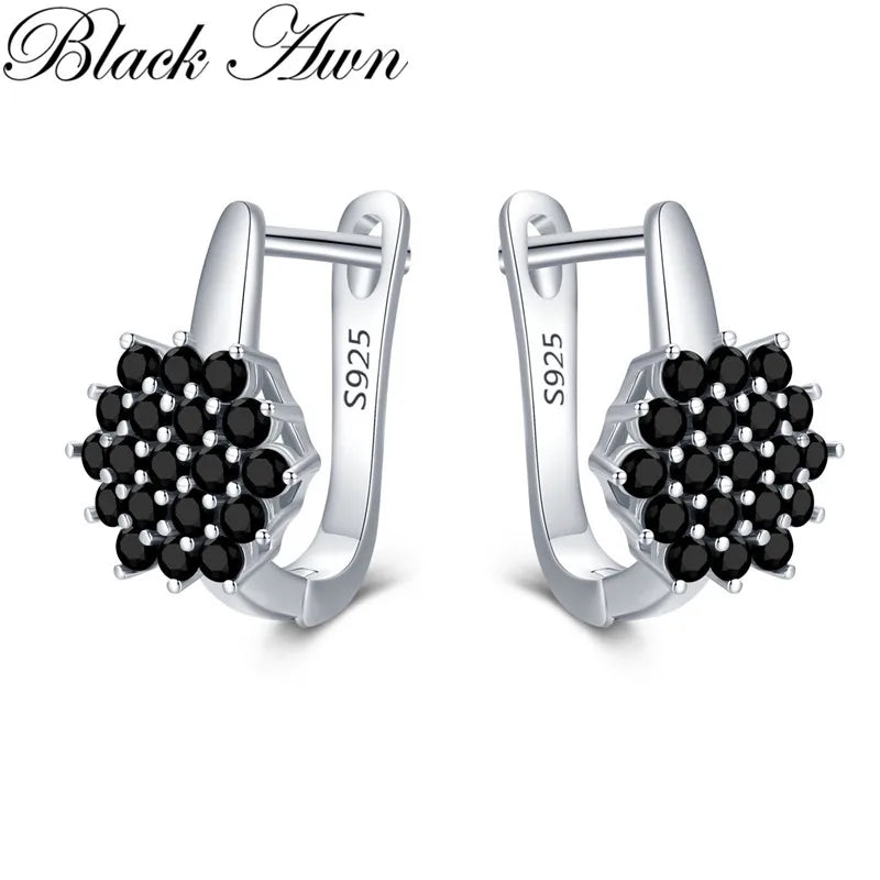 Silver Spinel Awn Hoop Earrings for Women I230