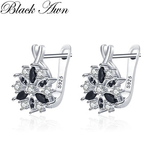 Silver Spinel Flower Hoop Earrings for Women