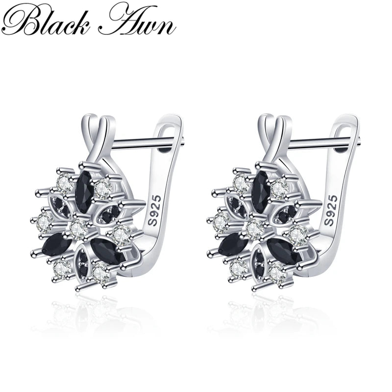 Silver Spinel Flower Hoop Earrings for Women