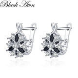 Silver Spinel Flower Hoop Earrings for Women
