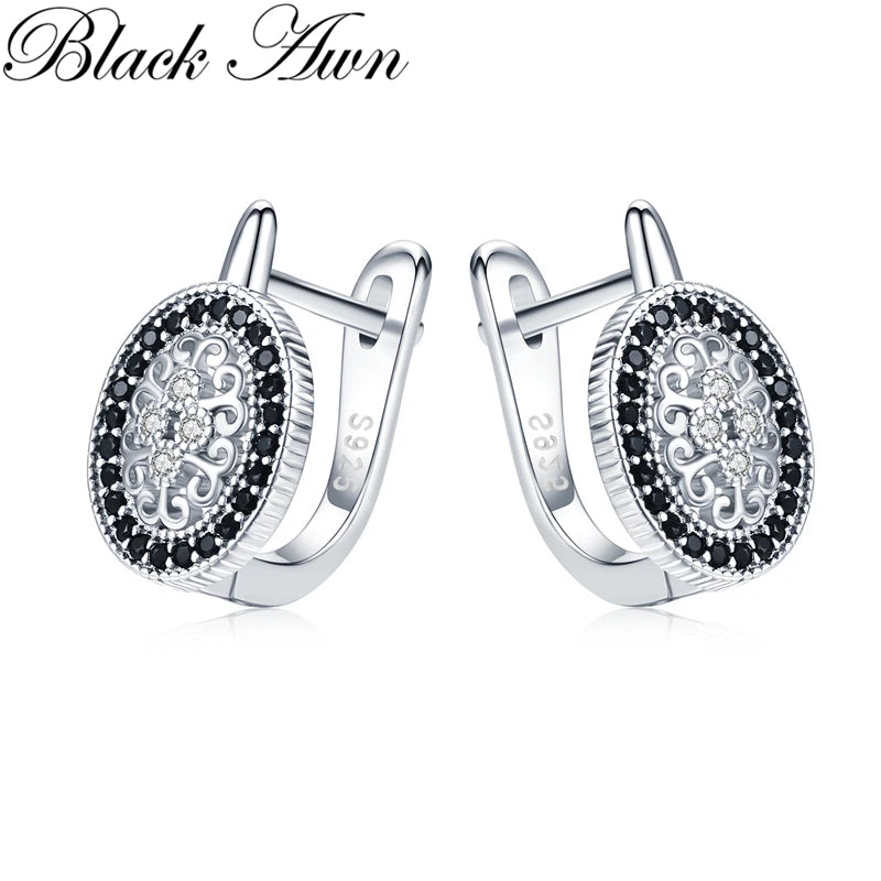 Classic Silver Oval Spinel Engagement Hoop Earrings for Women