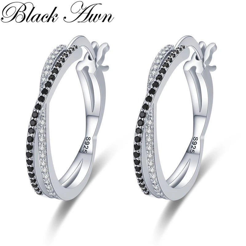 Awn Classic Silver Round Spinel Engagement Hoop Earrings