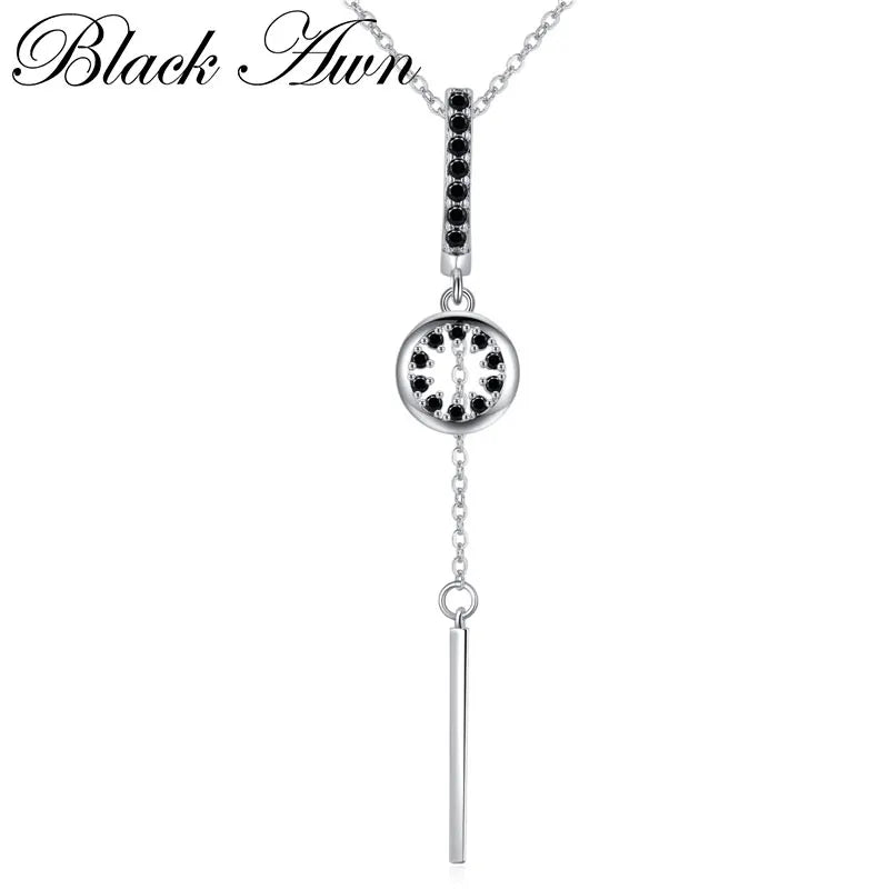Awn Necklace Silver Necklace Black&White Stone Pendants