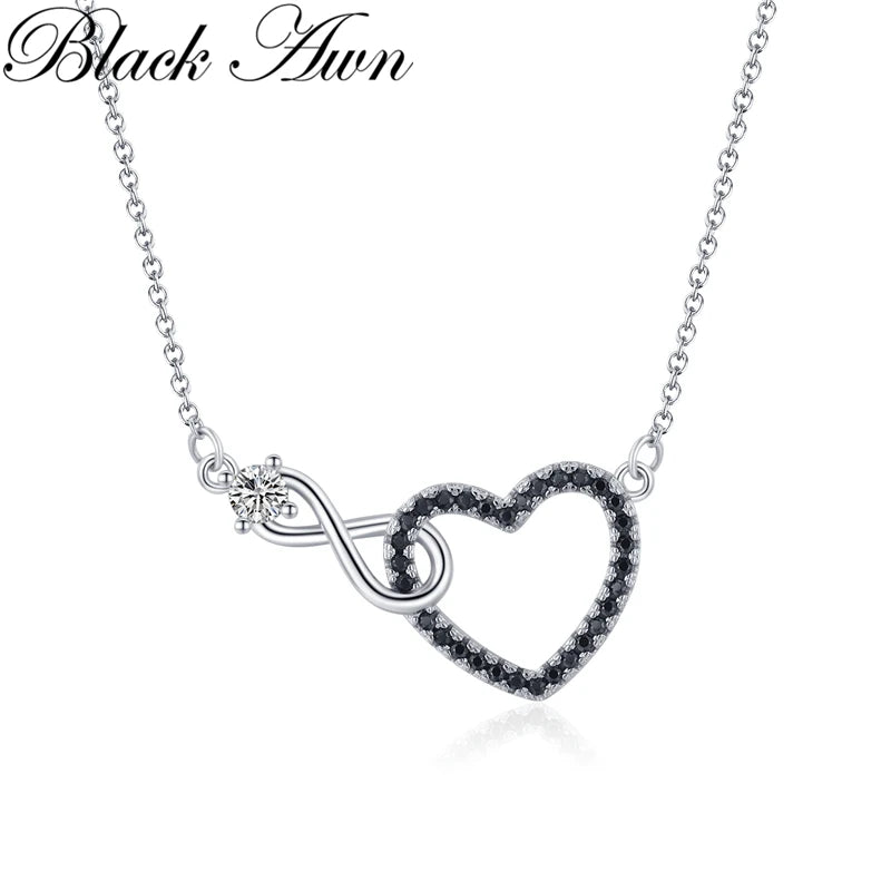 Awn Necklace Silver Necklace Women Jewelry Heart Black&White Stone Pendants