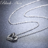 Awn Silver Necklace Heart Black&White Stone Pendants P107