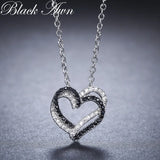 Awn Silver Necklace Heart Black&White Stone Pendants P107
