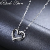 Awn Silver Necklace Heart Black&White Stone Pendants P107