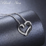 Awn Silver Necklace Heart Black&White Stone Pendants P107