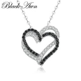 Awn Silver Necklace Heart Black&White Stone Pendants P107