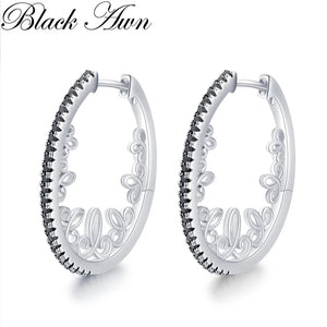 Classic Silver Spinel Oval Hoop Earrings - Awn2022
