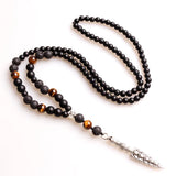 Lava Stones Tiger's Eye Bead Necklace with Skull Pendant
