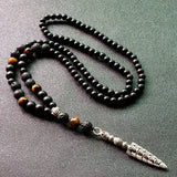 Lava Stones Tiger's Eye Bead Necklace with Skull Pendant