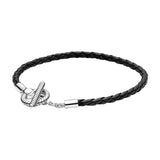 Braided Leather Charm Bracelets 925 Sterling Silver Jewelry LOGO
