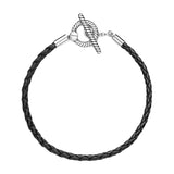 Braided Leather Charm Bracelets 925 Sterling Silver Jewelry LOGO