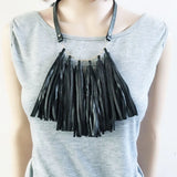 Brown Leather Collar Tassel Pendant Necklace