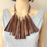 Brown Leather Collar Tassel Pendant Necklace