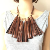 Brown Leather Collar Tassel Pendant Necklace