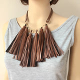 Brown Leather Collar Tassel Pendant Necklace