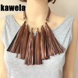 Brown Leather Collar Tassel Pendant Necklace