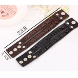 Brown Leather Bracelet Snap Button Clasp Wide Double Braid Wrap