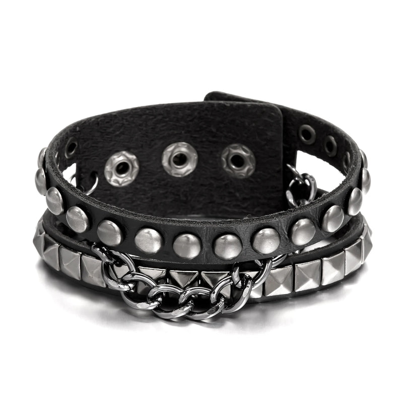 Brown Multilayers Spikes Rivet Chains Bracelet