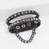 Brown Multilayers Spikes Rivet Chains Bracelet