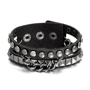 Brown Multilayers Spikes Rivet Chains Bracelet