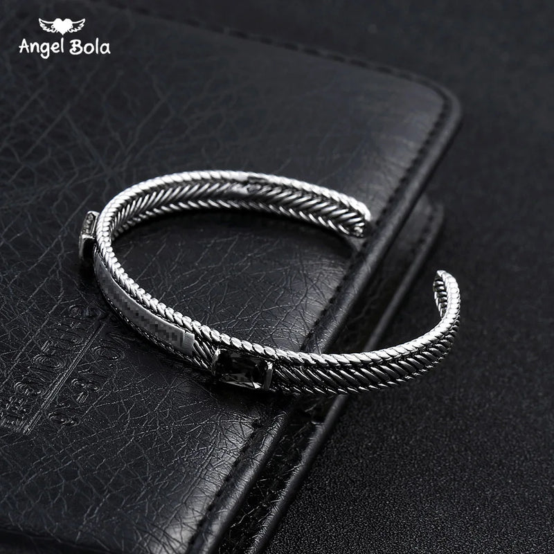 Ancient Silver Plated Buddha Bracelets Women Vintage Cuff Wristband