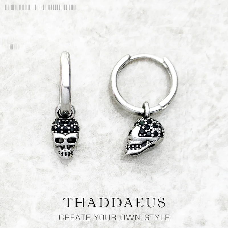 CZ Skull Hoop Earrings 925 Sterling Silver