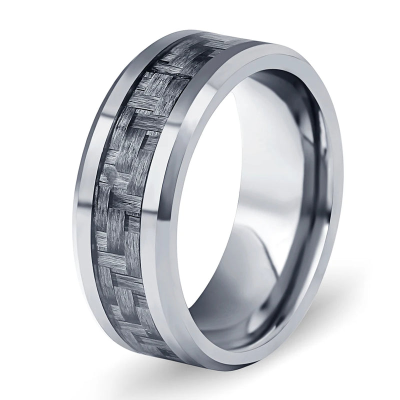 8mm Tungsten Steel Carbide Mens Wedding Band US Size 7-10