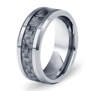 Carbon Fiber 8mm Tungsten Ring Mens Wedding Band US Size 7-10