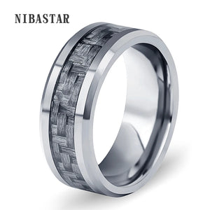 Carbon Fiber 8mm Tungsten Ring Mens Wedding Band US Size 7-10