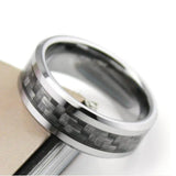 Carbon Fiber 8mm Tungsten Ring Mens Wedding Band US Size 7-10